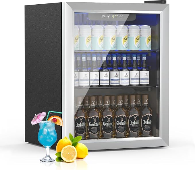 DOGHLY 1.7 Cu.ft Mini Fridge Glass Door, 72 Cans Beverage Refrigerator | Drink Fridge for Soda Beer Wine, Digital Temperature Control, Removable Shelf, Quiet Beverage Cooler for Office, Dorm, Bar