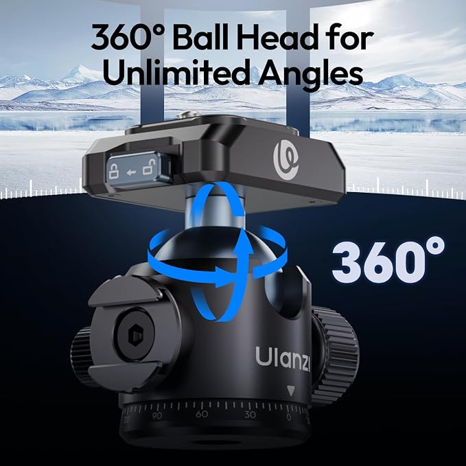 Ulanzi T100 Ball Head, Tripod Ball Head Mount 1/4 & 3/8 inch