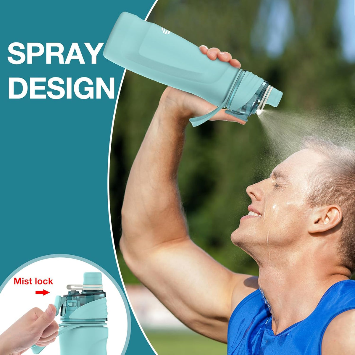 Skiennix 24oz Insulated Misting Water Bottle - 2-in-1 Mist & Sip Stainless Steel Design for Sports & Fitness