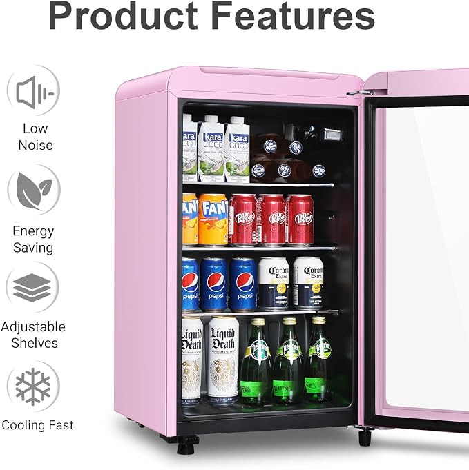 Retro Beverage Refrigerator Cooler, 3.2 Cu.ft Mini Fridge with Glass Door for Soda Beer Wine, Beverage Cooler Prefect for Home, Bar