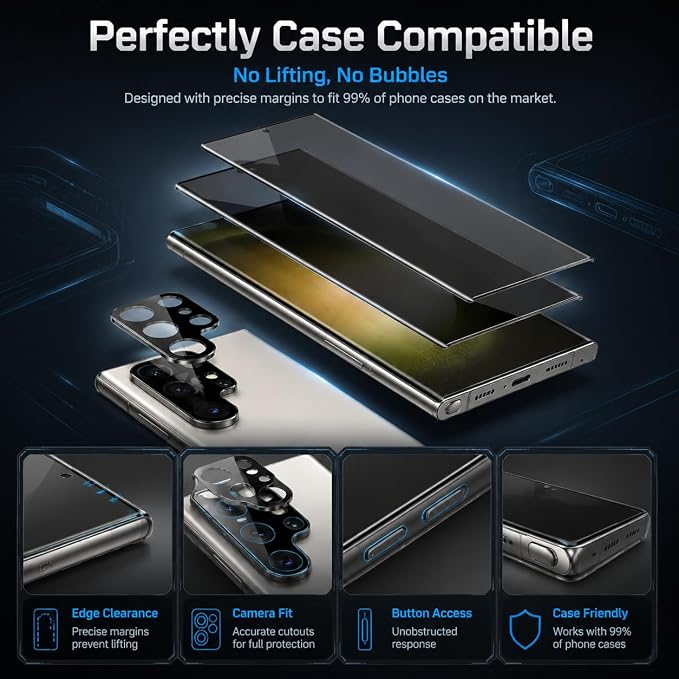 2 Pack for Galaxy S22 Ultra Privacy Screen Protector, 2 Pack Camera Protector