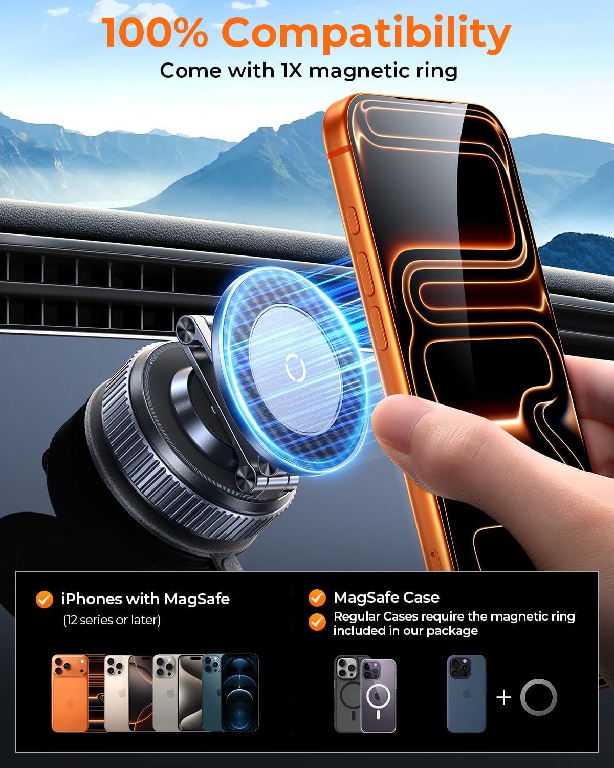 Vacuum Magnetic Car Phone Holder for Magsafe, Long Arm for Tesla Model Y/3