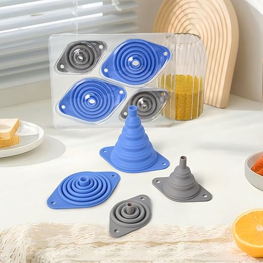 Kitchen Funnels Set 4 Pack，Small and Large，Silicone Collapsible Funnel，Small Funnel for Bottles and Funnels for Filling Water Bottle