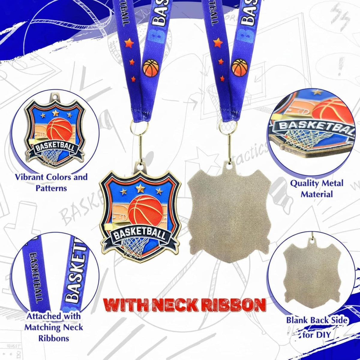 Regine Switzerland 2.56" Award Medals - Bulk Pack of 12/24/36 with Neck Ribbon for Tournaments & Competitions