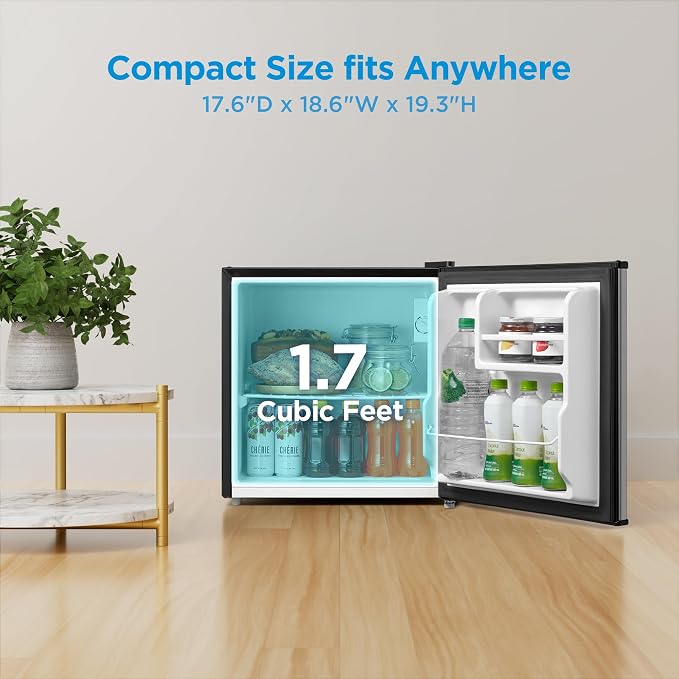 Midea 1.7 Cu.ft Mini Fridge, Energy Star Certified, Low Noise for Bedroom | Adjustable Thermostat, Reversible Door,Ideal for Dorm, Office,Steel Gray