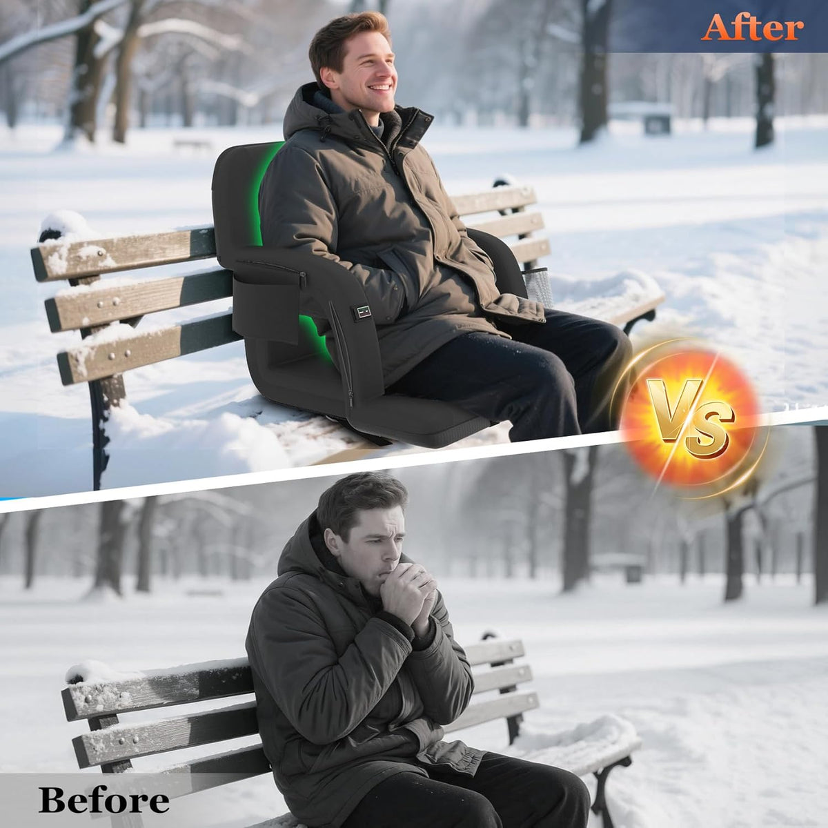 Seeutek Heated Stadium Seats - Comfortable Bleacher Chair with Back Support & USB Heating | 23-Inch, 5 Pockets