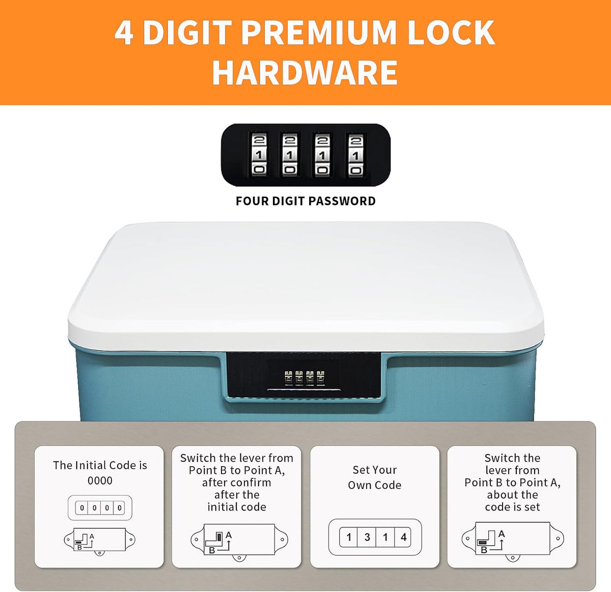 Lockable Storage Container Bin, 4.2 Gallon Capacity Organizer Box with Combination Lock, Heavy Duty Plastic Trunk, Usable As Item Organizer Or Office File Storage(Blue)