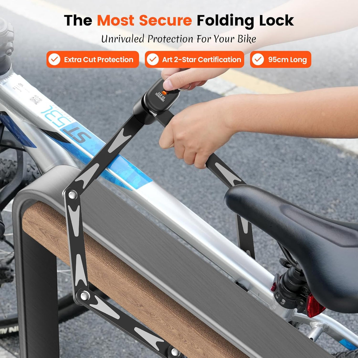 Sportneer Bike Lock - High-Security Folding Bicycle Lock with 3 Keys & Mount Bracket | 95cm/3.12ft, 2.86lbs
