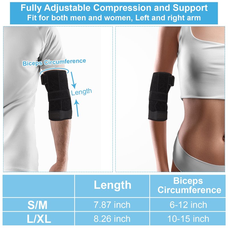 PEIZSON Elbow Splint Tendonitis Elbow Brace, Cubital Tunnel Syndrome Brace with 4 Removable Metal Spring Splints for Sleeping, Elbow Immobilizer for Ulnar Nerve Entrapment， Golfers Elbow (S/M)