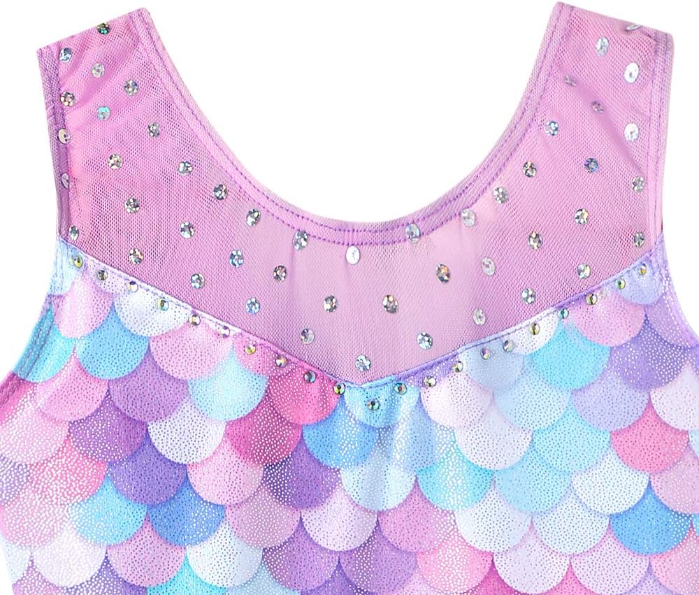 Skiennix Girls' Gymnastics Leotard - Shiny Rainbow Mermaid Unicorn Design | Toddler Sizes Available