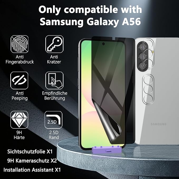 Privacy Screen Protector for Samsung Galaxy A56, 1+2 Pack TPU Anti-Spy Film