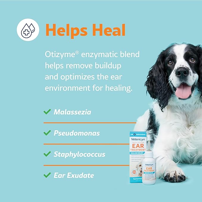 Vetericyn Triple-Action Ear Treatment for Dogs & Cats - 1% Hydrocortisone Ear Drops for Dog Ear Infection Relief - Fast Itch Relief & Healing with Otizyme Blend. 1.5 Ounce