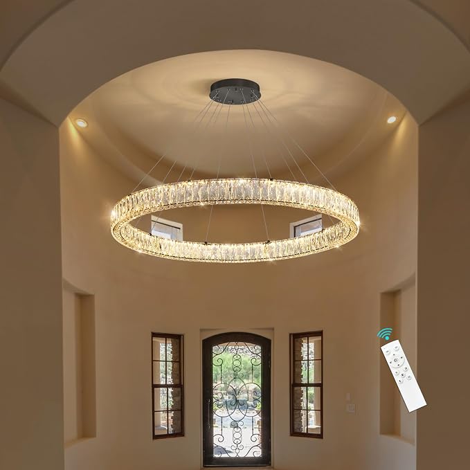 HAIXIANG Modern Crystal Chandelier Dimmable Large Ring LED Pendant Lights