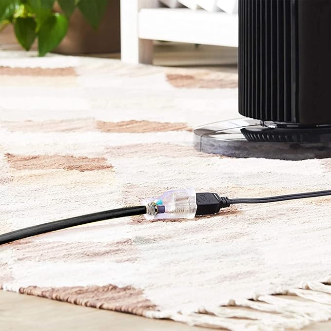 Indoor Outdoor Extension Cord Weatherproof with Lighted End, UL Listed, 10 Gauge 10FT Black 3 Prong Heavy Duty, 10/3 SJTW 15A Power Cord for Outdoor Lights, Lawn
