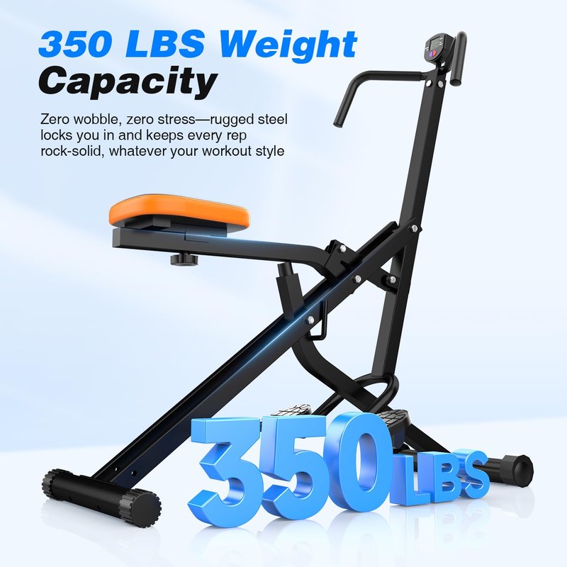 OWLSKY Squat Rowing Machine for Home Gym, Compact Foldable Squat Exercise Machine with LCD Monitor, Low-Impact Workout, Adjustable Seat, 350 LBS, Full-Body Fitness Equipment