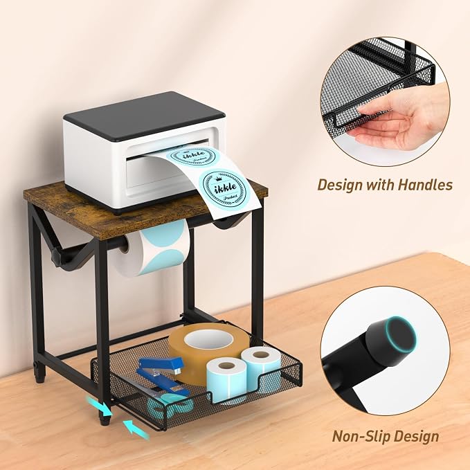 ikkle Label Holder for Rolls and Fanfold Labels, Wooden Thermal Label Holder