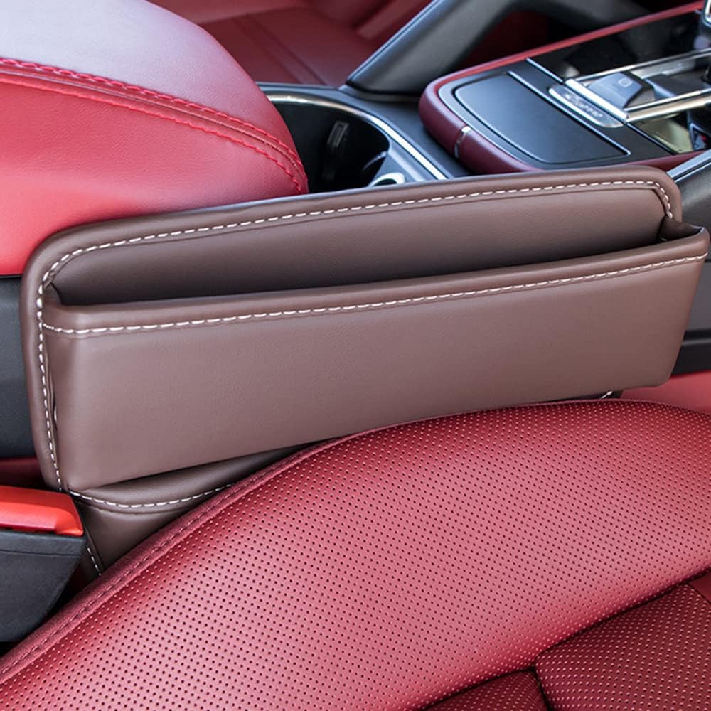 Riloer Car Organizers for Gap Leather Waterproof Car Seat Gap Fillers for Cars, Suvs, Trucks, Front Seat Gap Fillers for Phones, Keys, Cards, Glasses, Brown