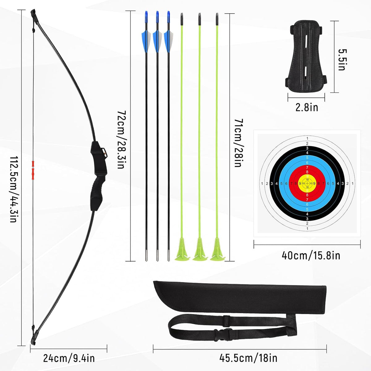 Skiennix Kids Bow and Arrow Set - 45" Longbow Archery Kit for Ages 8-14 | Perfect Gift for Beginner Archers