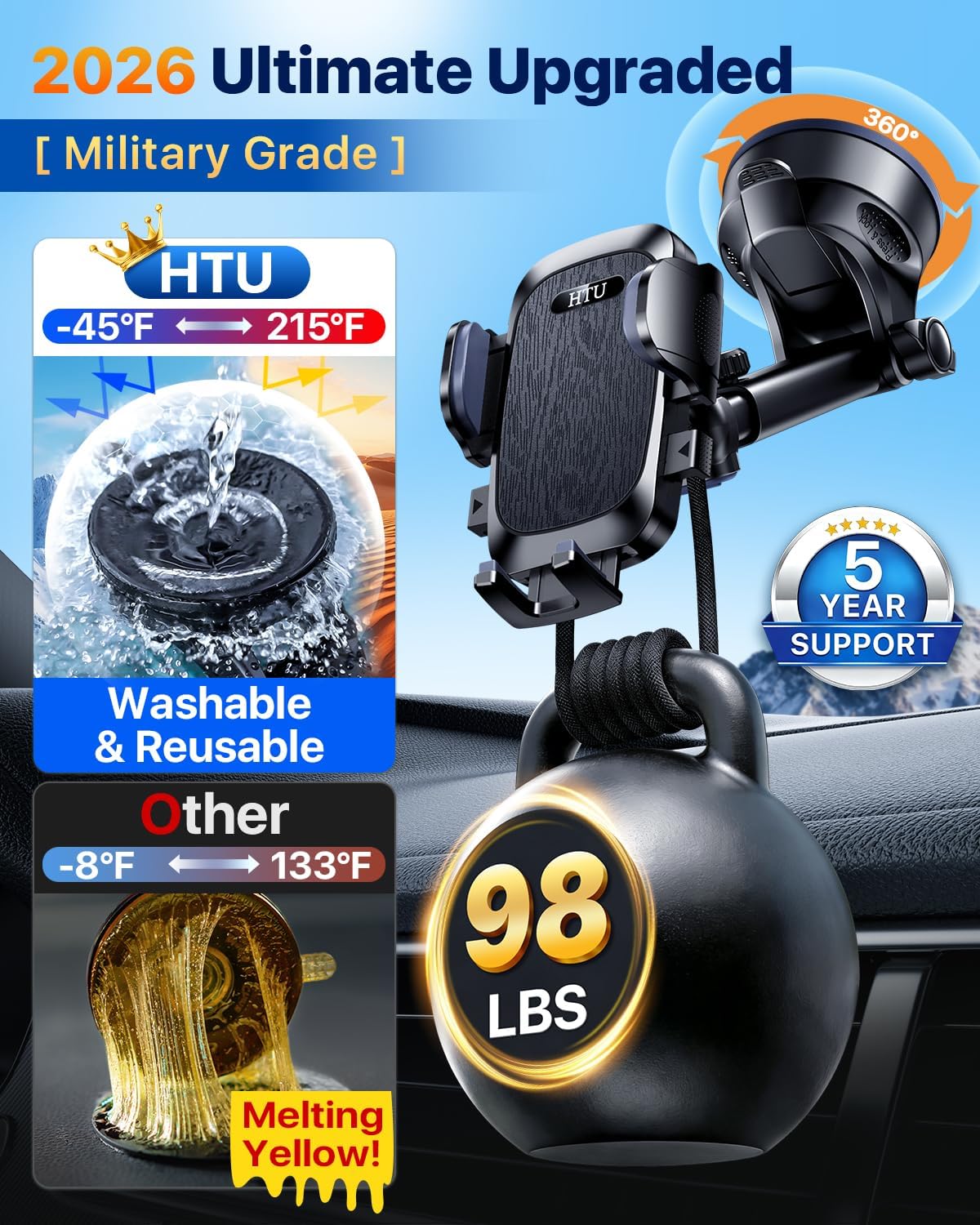 【Upgraded Strongest Suction & Pro Military-Grade Certs 】Ultimate Car Phone Mount【360°Rotatable Suction】Cell Phone Holders Truck Stand for Dashboard Windshield Vent for iPhone 17 Pro Max Samsung,Black