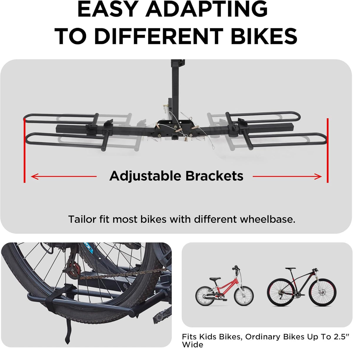 Young 2 Bike Rack - Foldable Hitch Mount Bicycle Carrier for Cars, SUVs & Trucks - 80 lbs Capacity