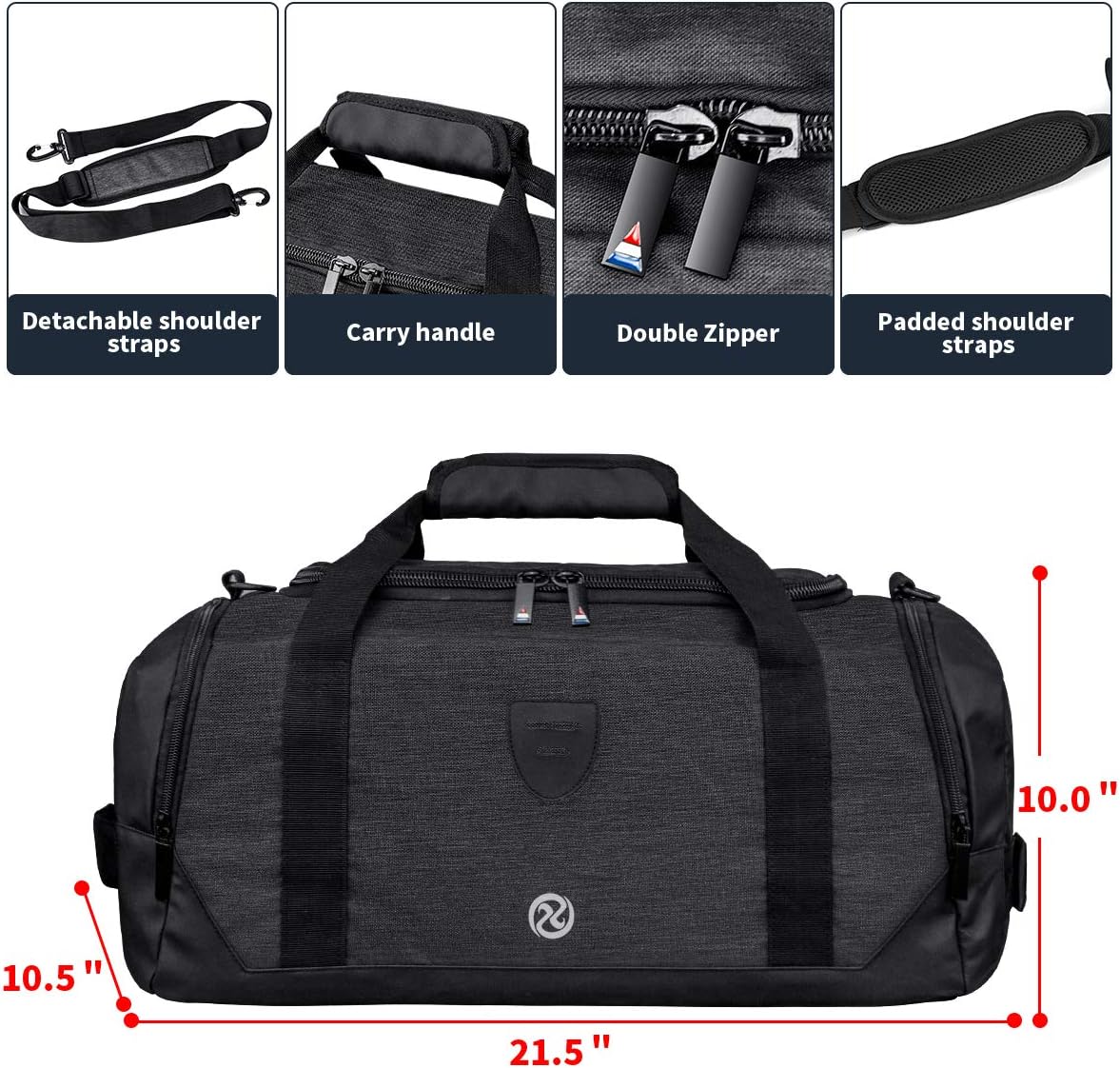 Skiennix Waterproof Gym Duffle Bag | Versatile Sports Backpack with Shoe Compartment - Black