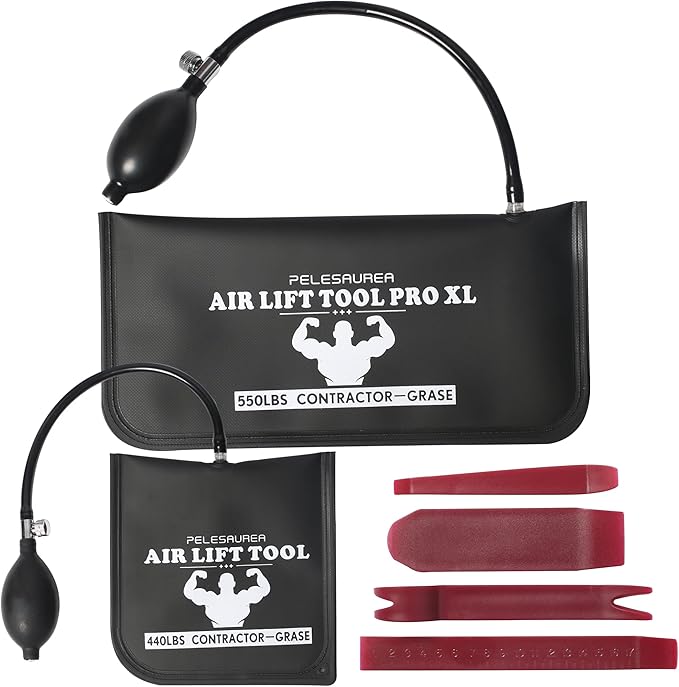Air Wedge Bag, Professional Air Wedge Pump Leveling Kit & Alignment Tool, Commercial Grade Inflatable Shim Bag with 4 Tools - 2 pcs Different Sizes Air Wedge