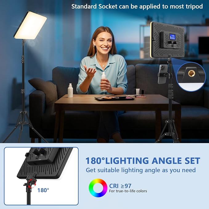 Led Video Light Panel Lighting Kit, QEUOOIY 2-Pack Bi-Color Photography Lighting