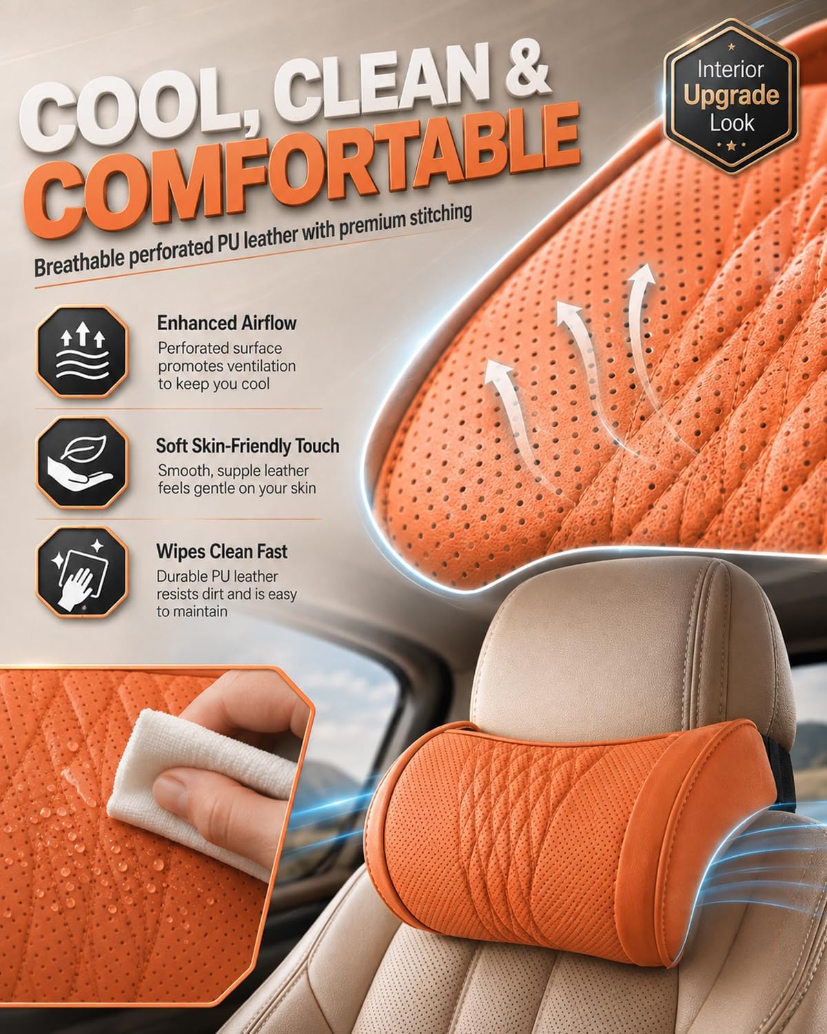 Universal Memory Foam Car Headrest Neck Pillow, Car Neck Pillow (Orange)