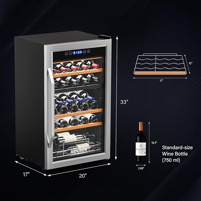 ROVSUN 33 Bottle Wine Fridge, Dual Zone Wine and Beverage Refrigerator with Independent Temp Control & LED Control Panel, Freestanding Wine Cooler Chiller for Red White Wine, Champagne, Beer