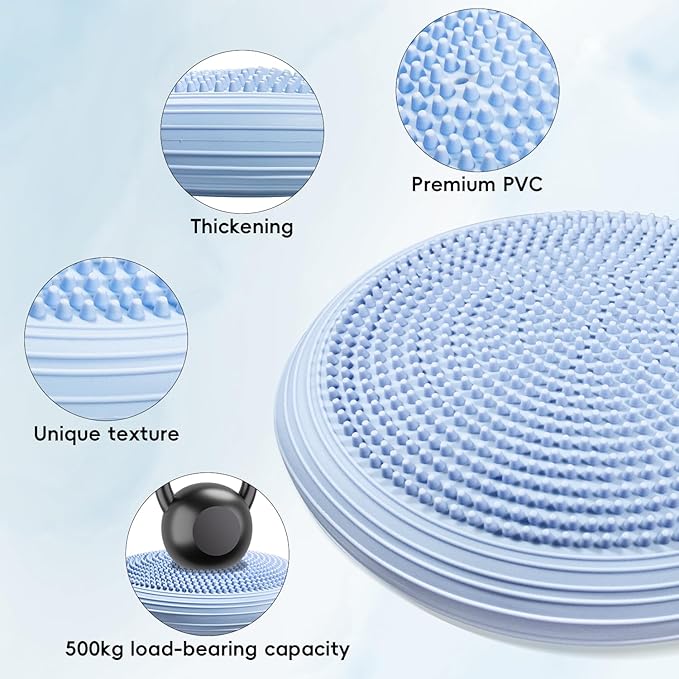 3 Pcs Inflated Wobble Cushion, Wiggle Seat & Balance Pad for Exercise, Home Yoga Balance Stability Training, Strengthen Core Muscles, Improve Posture, Balance Disc with Pump
