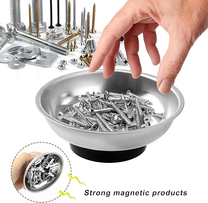 2 PCS Magnetic Tray Holders, Stainless Steel 3 Inch Round Parts Holder with Strong Magnet, Heavy Duty Thickened Parts Trays Organizer for Screws Bolts Pins Nuts Washers