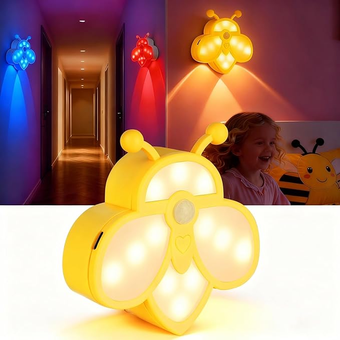 Motion Sensor Stair Lights Indoor - Rechargeable Dimmable RGBW & Warm White Night Light, Magnetic Mount Motion Activated Battery Lamp for Step Hallway Bathroom Cabinet Closet(Yellow, 1 Pack)