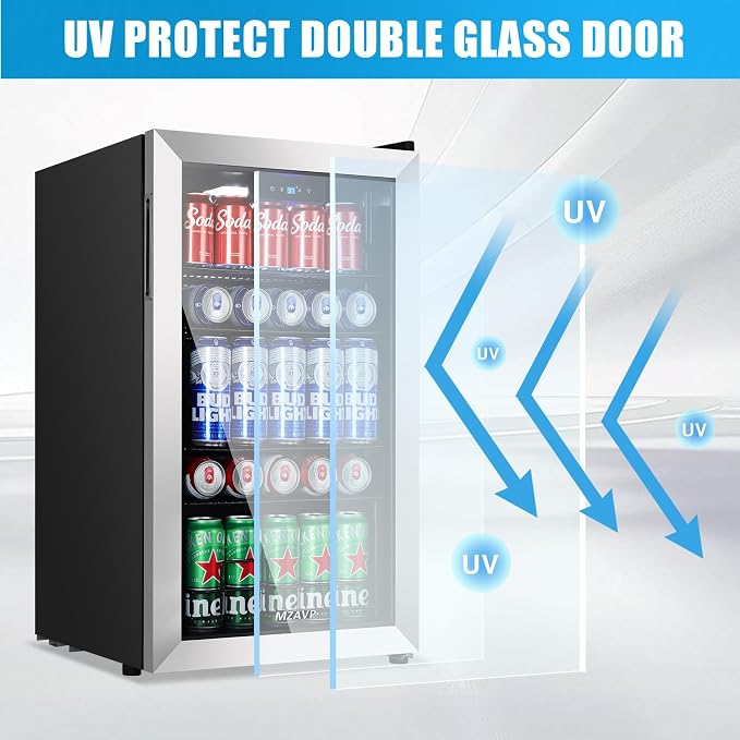 Beverage Refrigerator Cooler, 120 Can Mini Beverage Fridge with Reversible Glass Door for Soda Beer, 3 Cu.Ft Drink Fridge with Digital Temperature Control & Adjustable Shelves - Silver