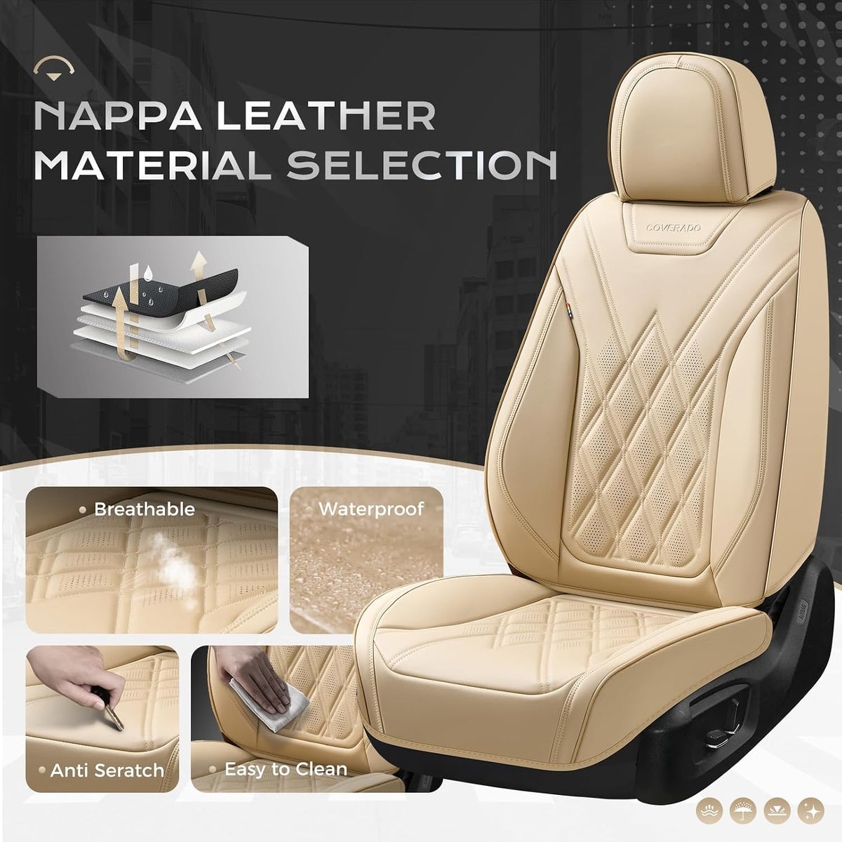 Coverado Car Seat Covers Full Set, Seat Covers for Cars, Front Seat Covers and Back Seat Cover Waterproof Leather Automotive Seat Cover, Universal Car Interior Protectors Cushion for Most Cars