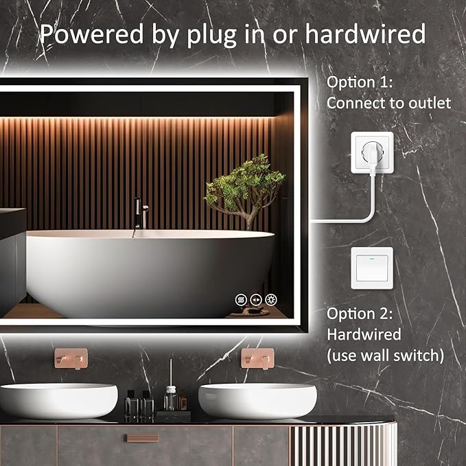LED Bathroom Mirror 32x40 Inch Anti-Fog Bathroom Mirror with Lights, Wall Mounted Lighted Vanity Mirrors, Dimmable, Backlit + Front Lit, Smart Bathroom Vanity Mirror with 3 Colors Temperature