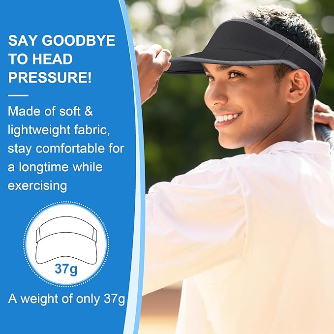 Sports Sun Visor for Men Women, Lightweight Soft Quick-Dry Visor Hat, Packable Tennis Golf Running Visor