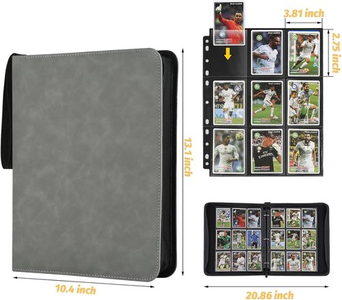 GERMUN 9 Pocket Card Binder - Premium Zip Trading Card Album for MTG, TCG & Sports Cards | Grey Color, 720 Double-Sided Pockets