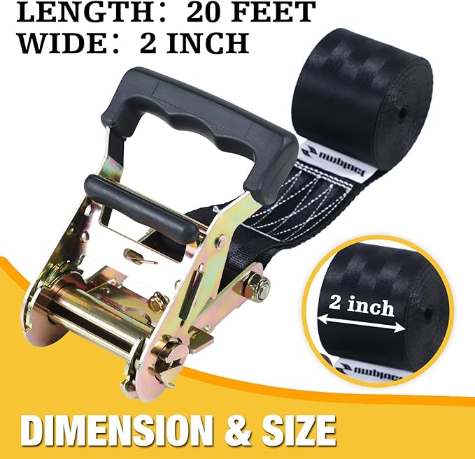 Endless Retractable Ratchet Straps 1650 lb Break Strength 2in x 20 Ft (No Hooks) Tie Down Kit for Securing Stuff to Roof Rack,Travel Trailer/RV Battery,Motorcyle