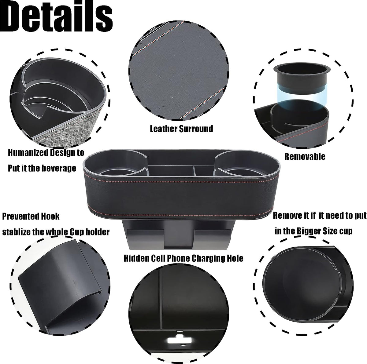 IOKONE Console Side Pocket Cup Holder for Car, Slim Black
