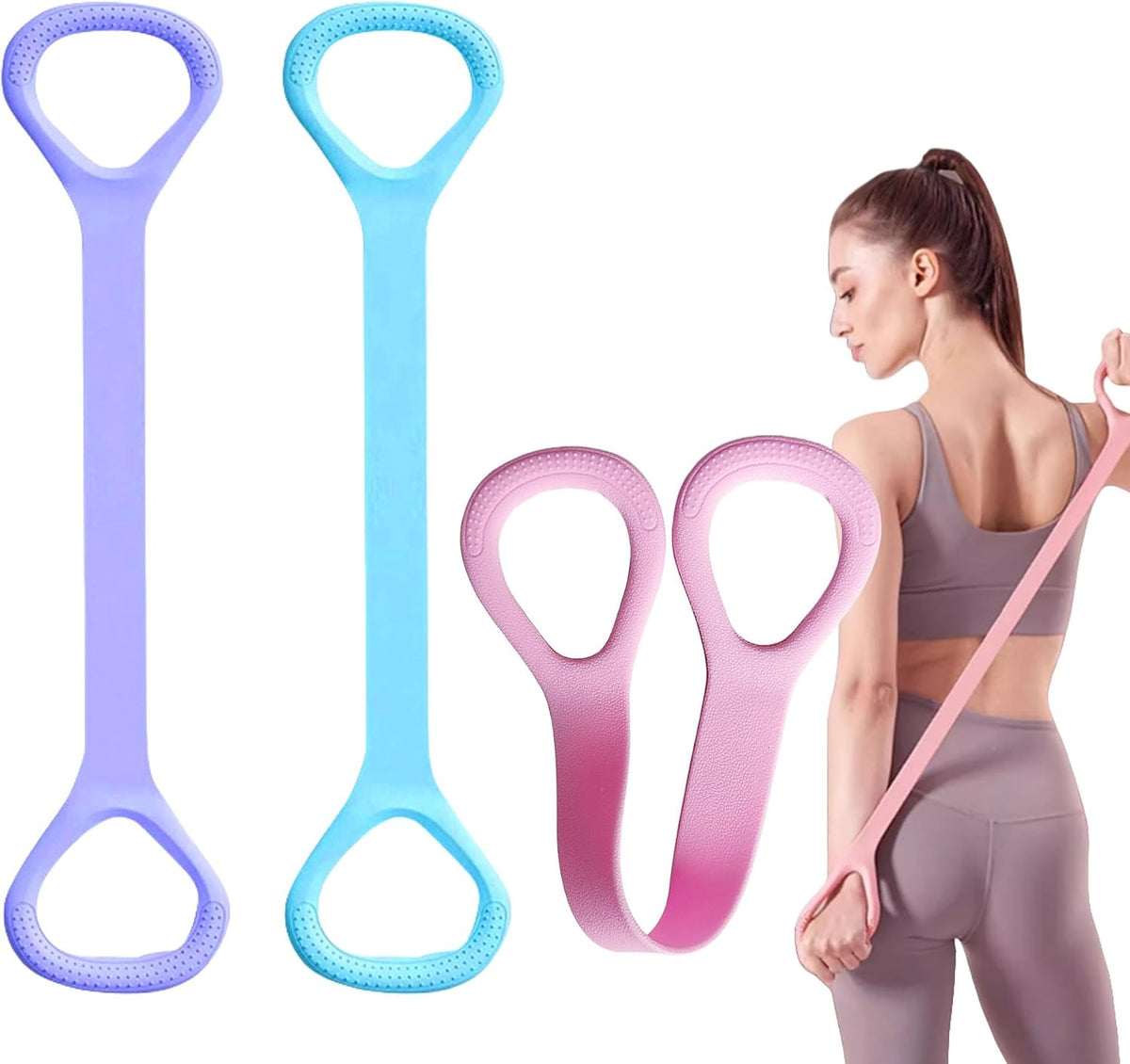 Skiennix 3pc Figure 8 Resistance Bands - Elastic Stretch Fitness Bands for Back & Chest | Yoga & Gym Use