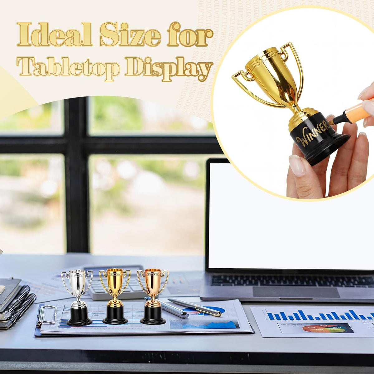Skiennix Mini Trophy Cups Set - 60 Pcs 4-Inch Gold, Silver & Bronze Awards for Parties & Competitions
