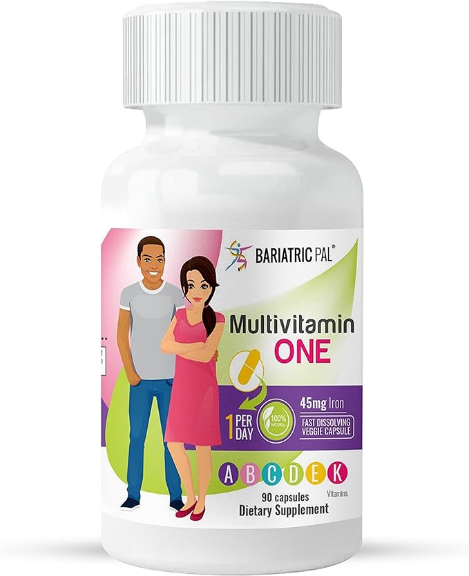 BariatricPal 90-Day Bariatric Vitamin Bundle (Multivitamin ONE 1 per Day! Capsule with 45mg Iron and Calcium Citrate Soft Chews 500mg with Probiotics - Caramel Apple)