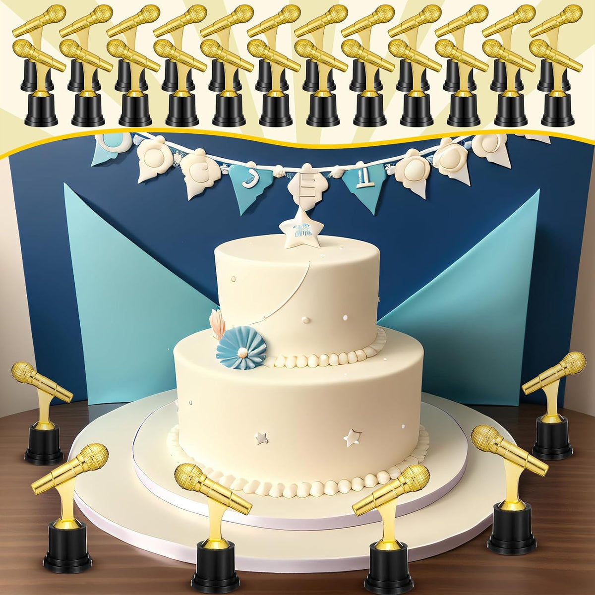 Tondiamo Gold Microphone Trophy - Music Awards Decoration | 2.76 x 5.12 Inches Party Favor