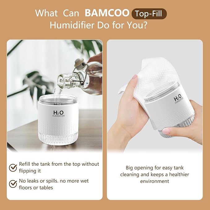 Portable Mini Humidifier, Auto Shut-Off, 2 Mist Modes, Quite, Small Humidifiers for Bedroom Travel Office Desk Plants(White)