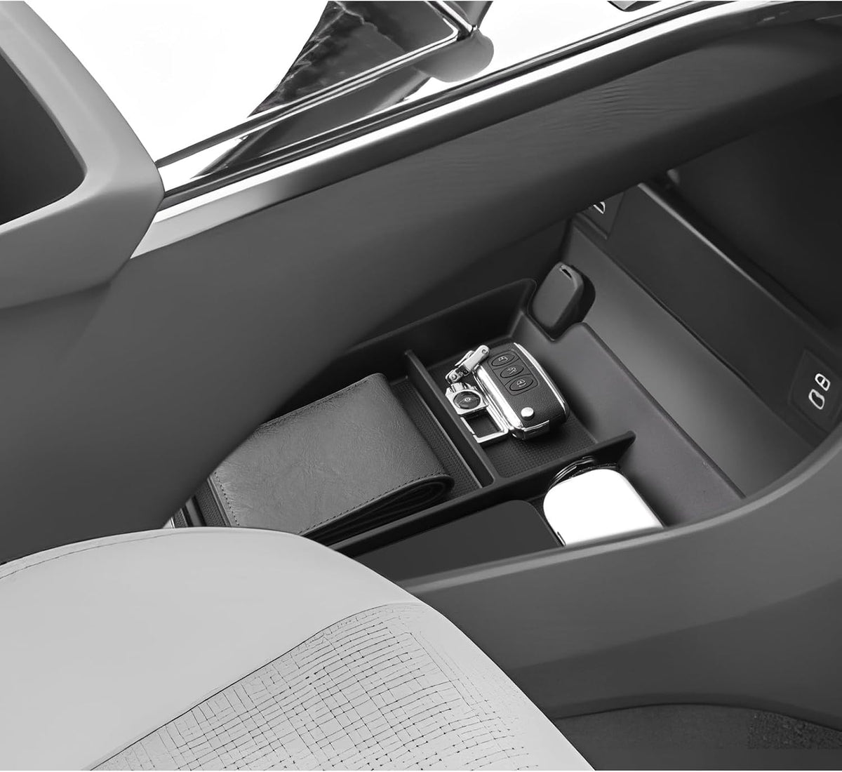 LUWU Lower Console Organizer Compatible with 2023 2024 2025 Toyota bZ4X & 2023 2024 2025 Subaru Solterra Accessories Armrest Console Secondary Storage Box Insert Tray Silicon Material Black