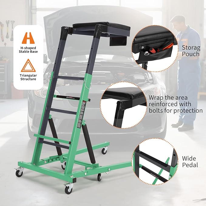Topside Automotive Creeper,Engine Topside Creeper with Adjustable Height 48"-66", 400 Lbs Heavy-Duty Foldable Garage Creepers, 6 Swivel Casters, Padded Deck, Tool Pouch, for Truck/SUV Garage Mainten