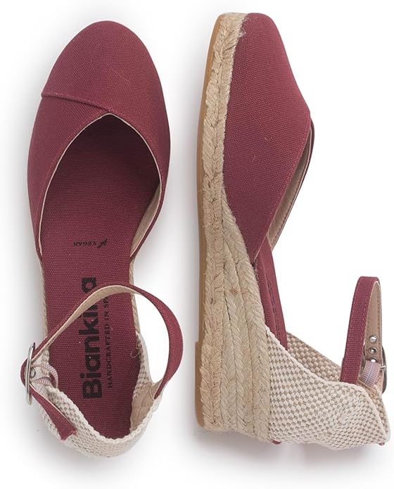 Girona Authentic Spanish Espadrille Wedge Sandals for Women - Sustainable, Eco Friendly, Vegan Shoes. Classic Style, Organic Cotton Canvas Upper, Comfy Insole, Jute Midsole, Rubber Sole. Made in Spain