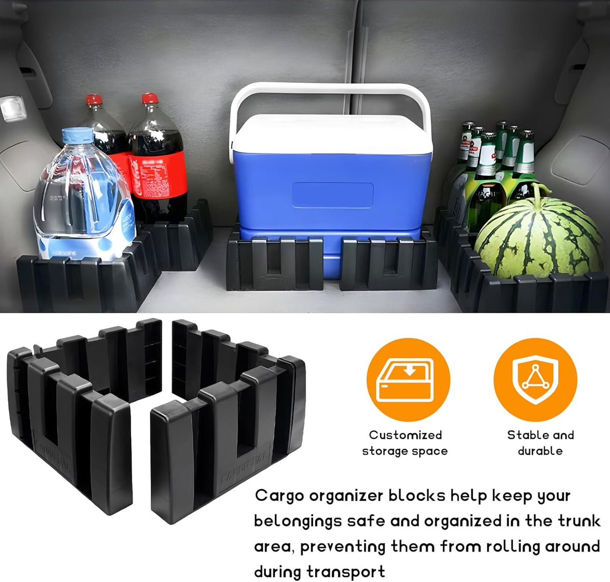 DXNQ 4PCS Multipurpose Cargo Organizer Blocks, Plastic Cargo Storage Organizer Blocks for Wool Carpet Trunk, Grocery Trunk Divider Cargo Containment System for Car SUV Van Trunk