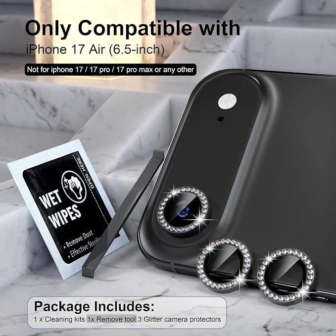 Choiche Compatible for iPhone 17 Air Camera Lens Protector Bling, 9H Tempered