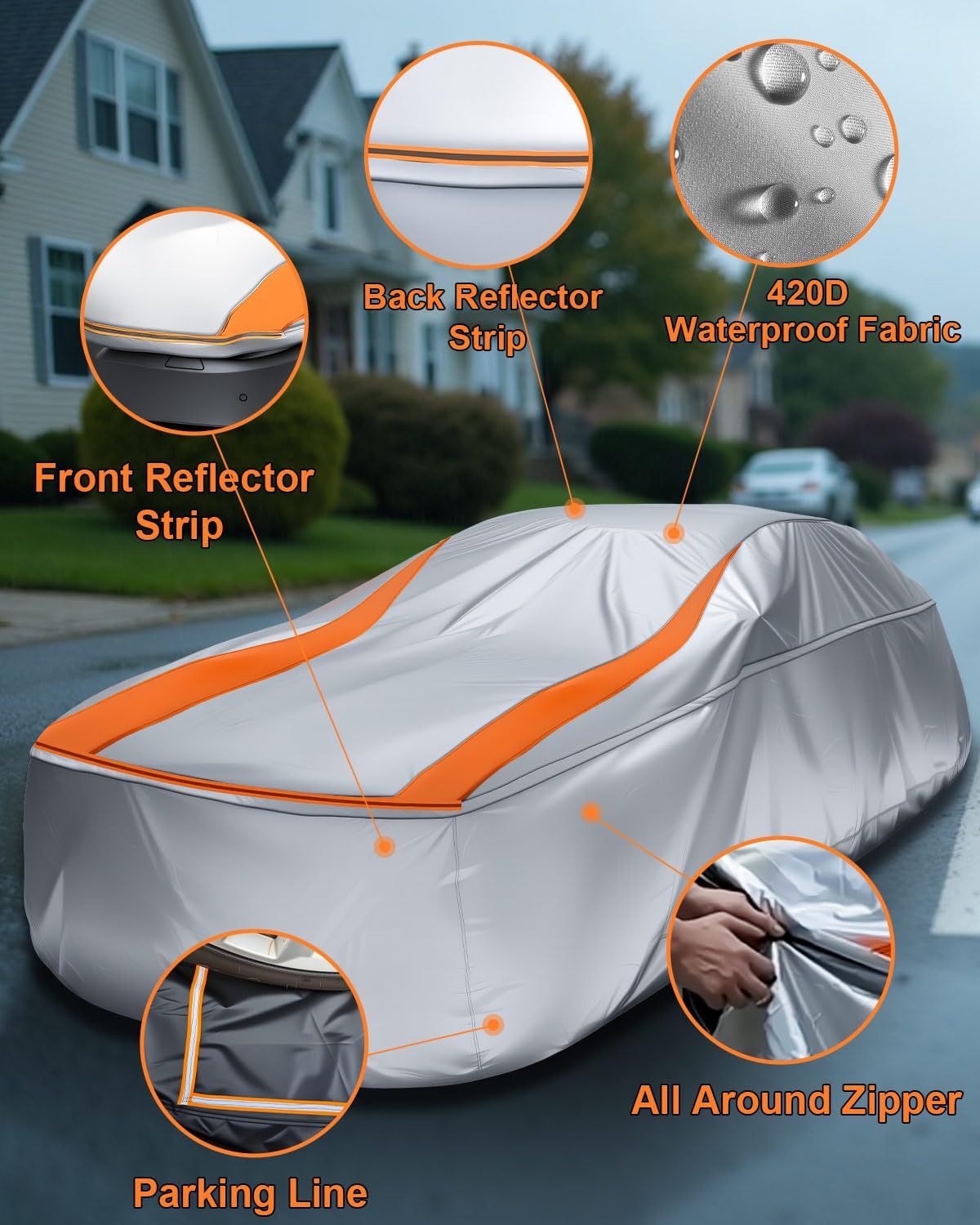 Sliver Full Enclosed Small Car Covers Universal Fit Miata,Mini Cooper,Z1/Z3,SLK-Class,Polo/Rabbit 1975-1984,Fiesta,Solstice,Yaris/MR2,Honda S2000,Saturn Sky,Chrysler Crossfire,Fiat 124 Spider